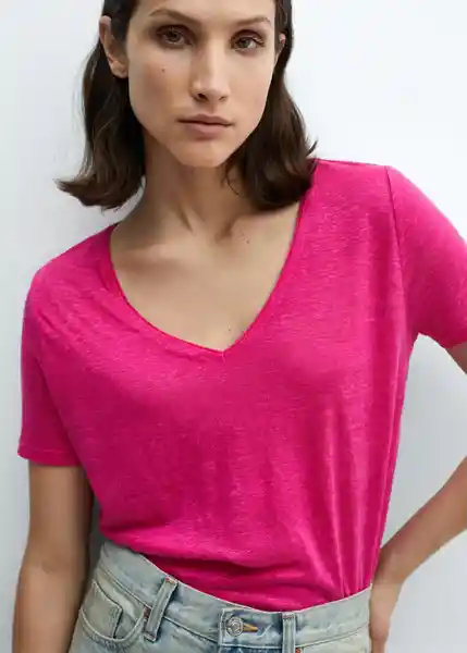 Camiseta Linito Fucsia Talla XL Mujer Mango