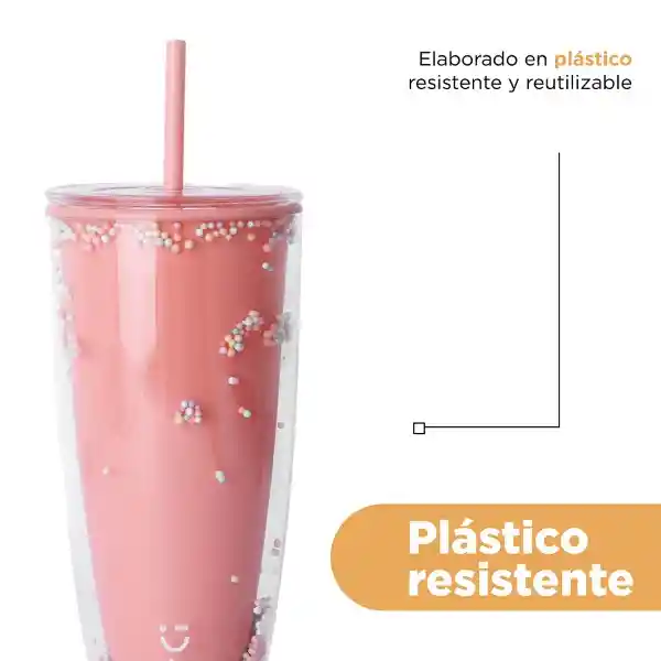Vaso Plástico de Doble Pared Naranja 730 mL Serie Miniso