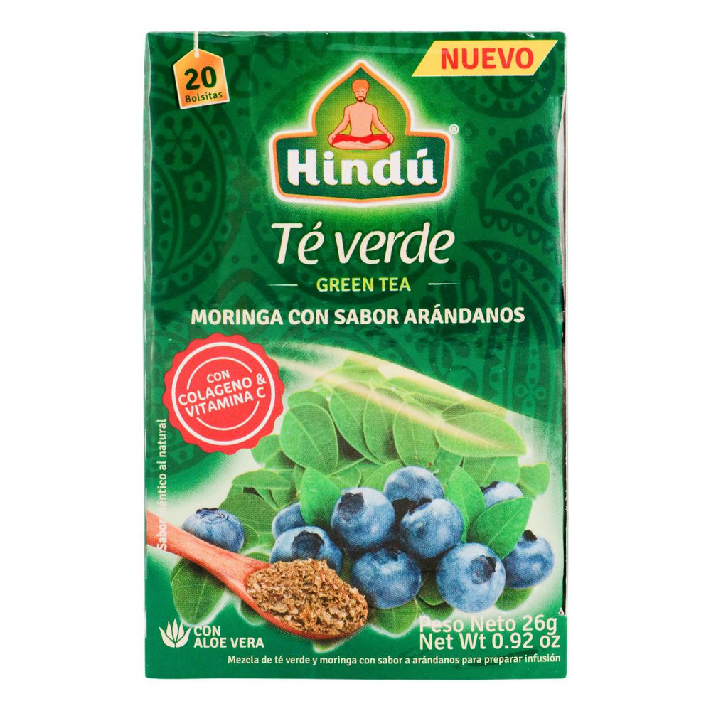 Hindú Te Verde de Moringa con Sabor Arándanos 26 g