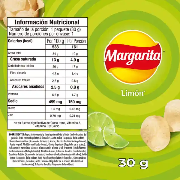 Margarita Snack Papas Limon 30 g