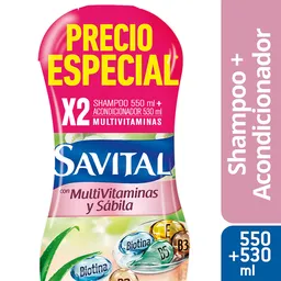 Savital  Shampoo y Acondicionador con Multivitaminas y Sábila 