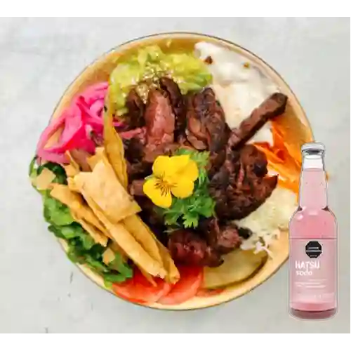 Bowl Rib Eye Caramelo Jengibre +Hatsu Frambuesa Rosas 300ml