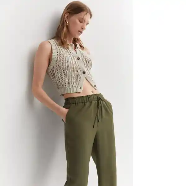 Pantalón Fluido Khaki Talla 18 Mujer Mango