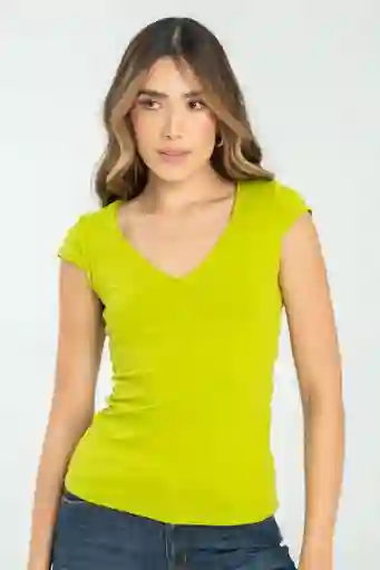 Camiseta Basica Escote V Color Verde Manzana Talla L Ragged