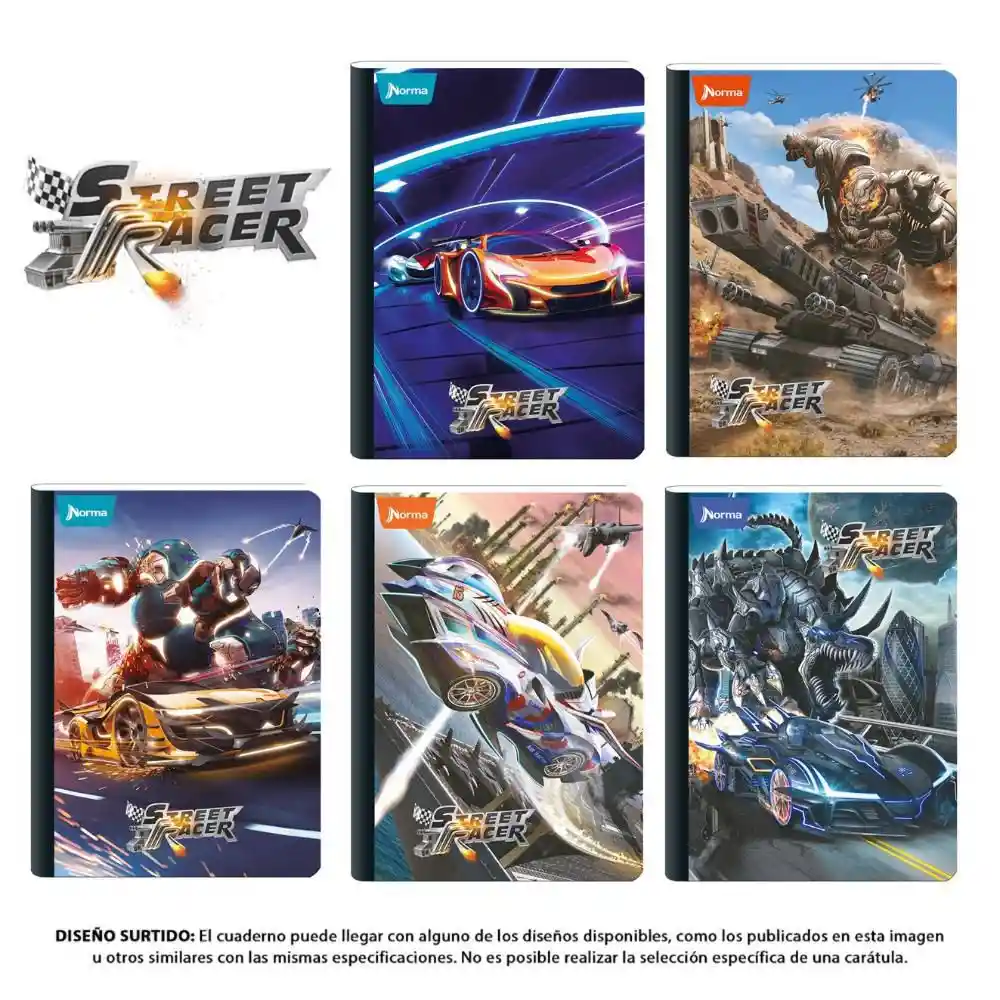 Hojas Norma Cuaderno Cosido Street Racer 100 Doble Linea Dragon