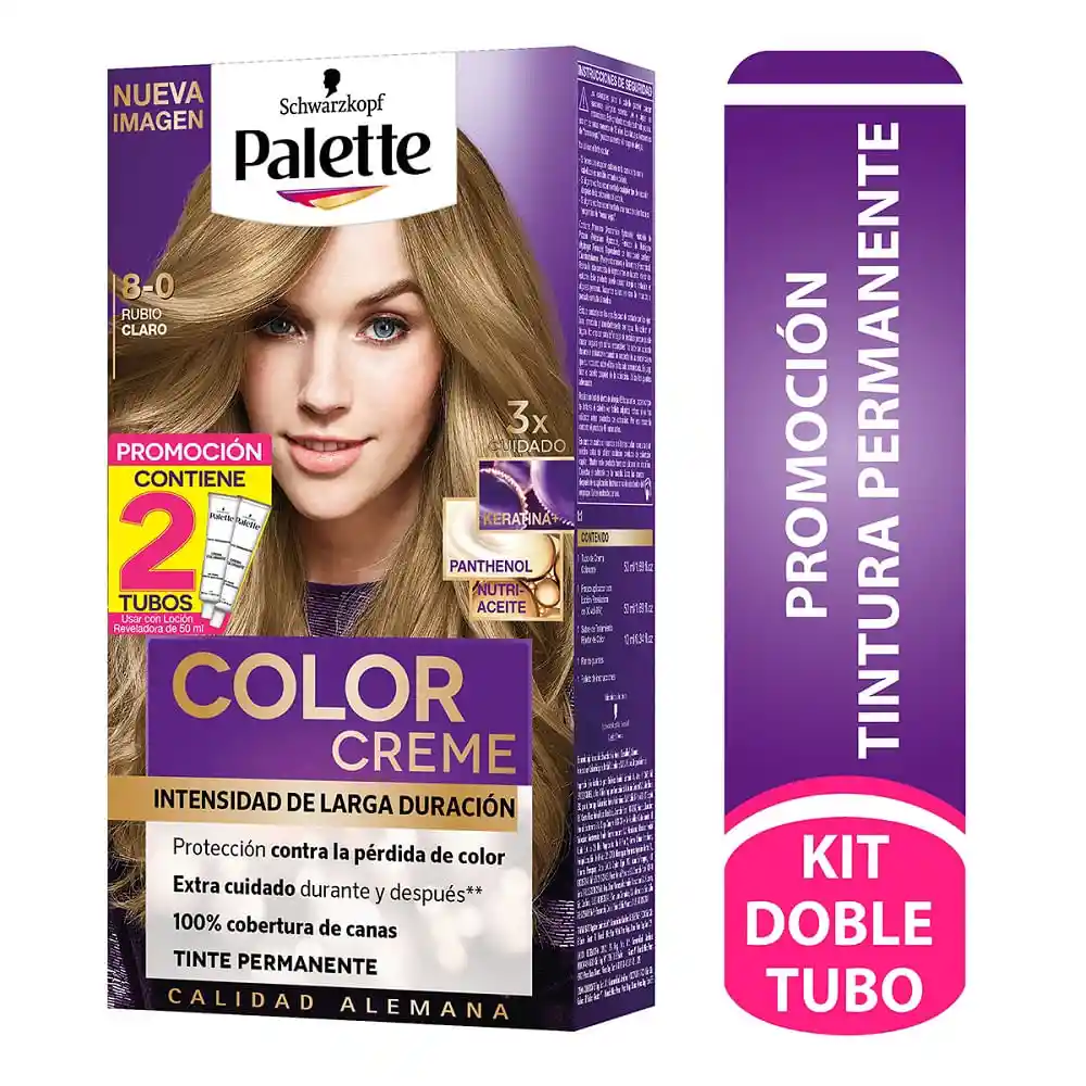 Palette Tinte Capilar Permanente Tono 8-0 Rubio Claro