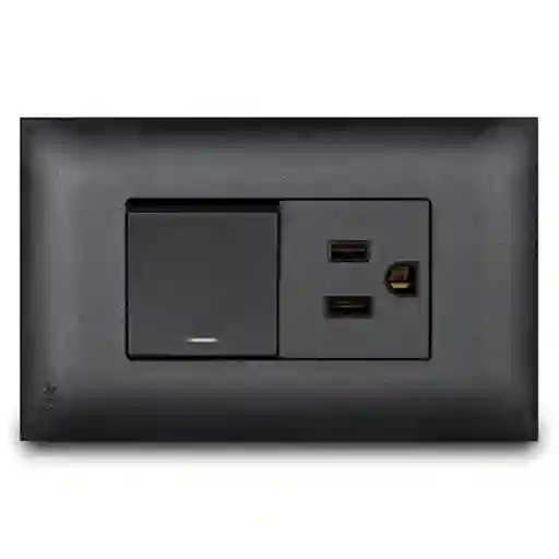 Veto Toma Mixto y Interruptor Vive Black