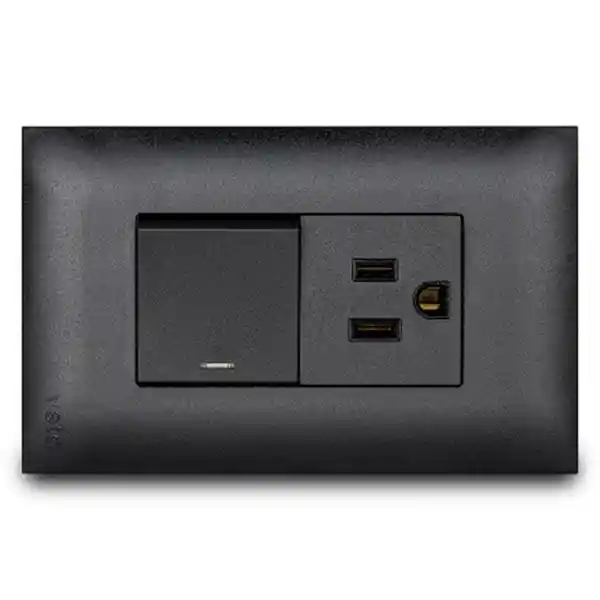 Veto Toma Mixto y Interruptor Vive Black