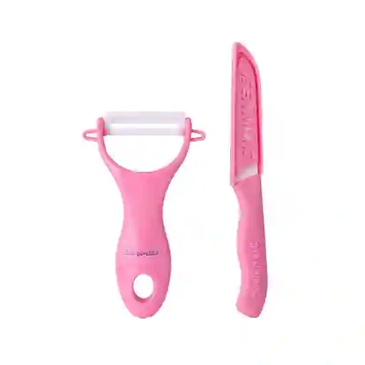 Cuchillo y Pelador de Verduras Mis Pastelitos Rosa Miniso