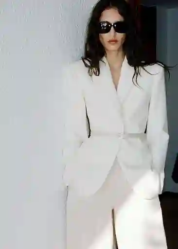 Blazer Americana Blanche Crudo Talla L Mujer Mango