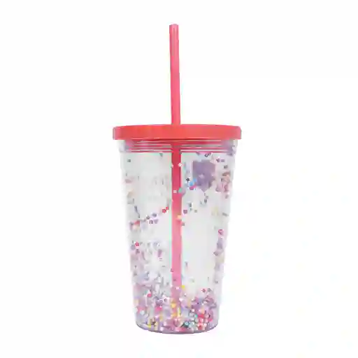 Vaso de Plástico Con Pitillo de Doble Capa Decoraciones Miniso