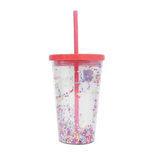 Vaso de Plástico Con Pitillo de Doble Capa Decoraciones Miniso