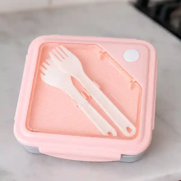 Contenedor de Alimentos Con 2 Compartimentos Rosa 1100 mL Miniso