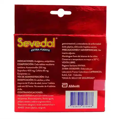 Sevedol Tabletas Extra Fuerte (250 mg / 400 mg / 65 mg) 
