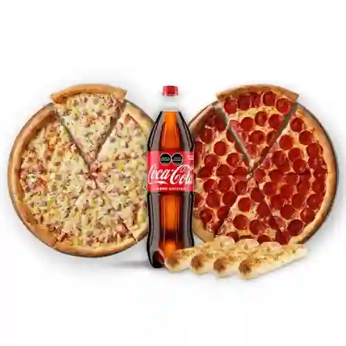 2 Pizza M, 4 Breadsticks y Coca Cola