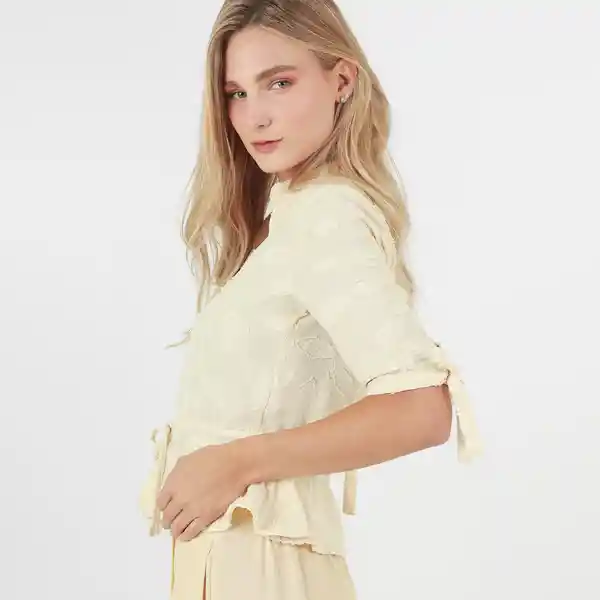 Blusa Cuello V Manga 3/4 Blanco Talla S 696111