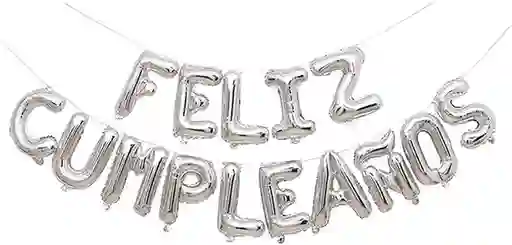 El Tío Letrero Globos Feliz Cumpleaños Plata