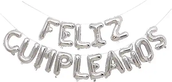 El Tío Letrero Globos Feliz Cumpleaños Plata