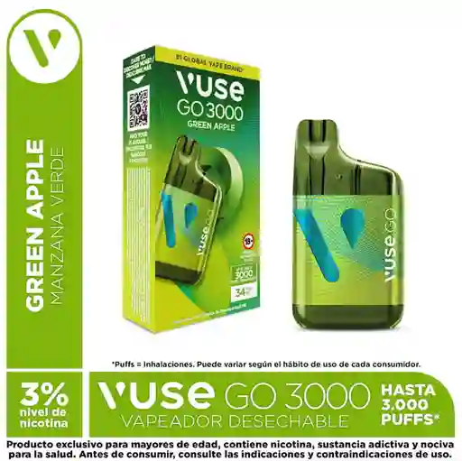 Vuse Go Vapeador 3000 Apple Sour 34 mg