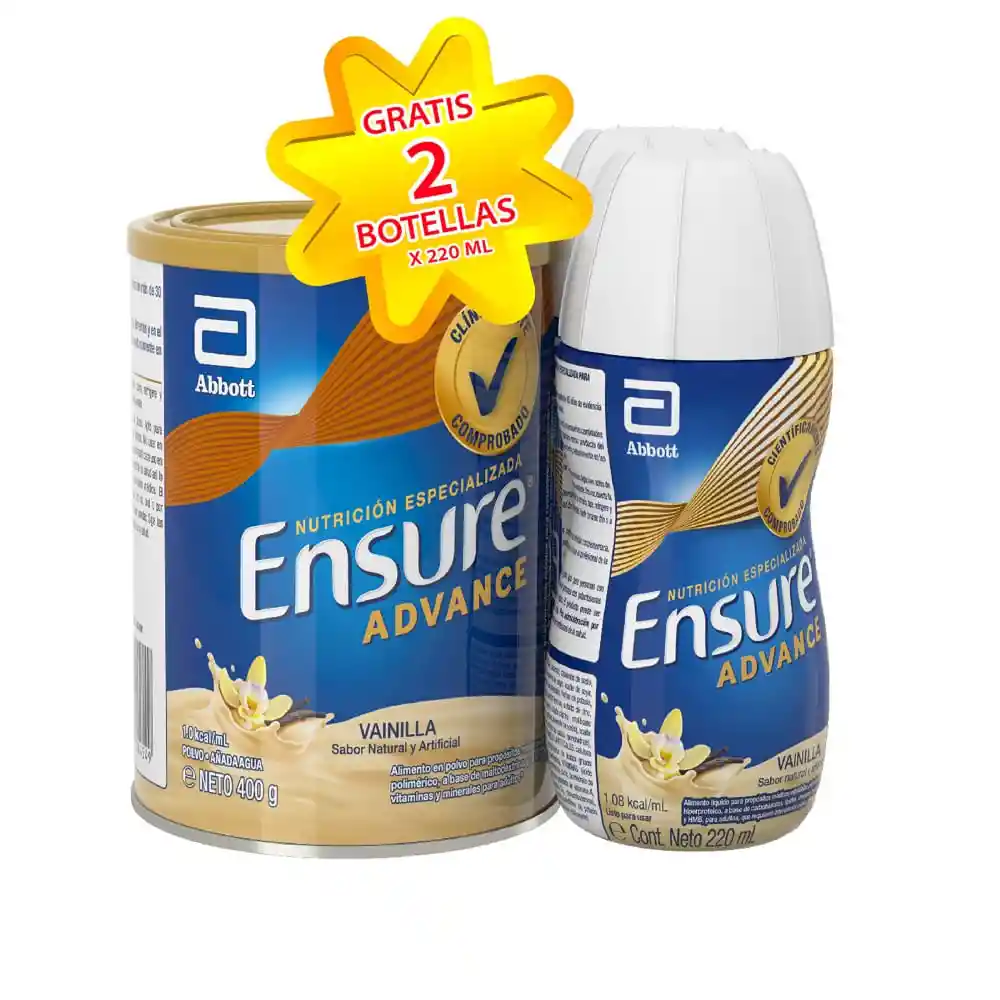 Oferta Ensure Advance Vainilla 400G + 2 variados rpb 237 ML