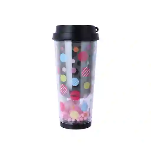 Vaso Plástico de Doble Pared Serie Dots Negro 450 mL Miniso