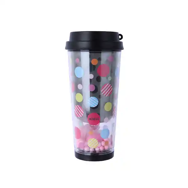 Vaso Plástico de Doble Pared Serie Dots Negro 450 mL Miniso