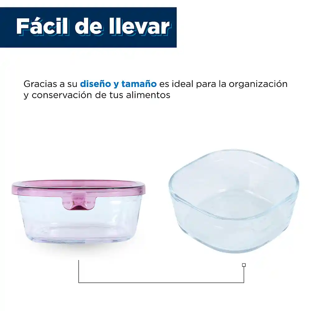 Contenedor Alimentos Vidrio Resistente al Calor Rojo Rosa Miniso