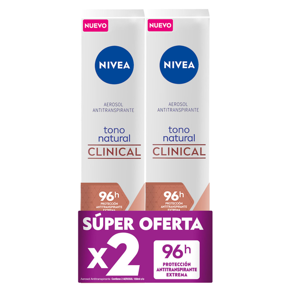 Nivea Antitranspirante Clinical Tono Natural en Aerosol 2 x 150 ml