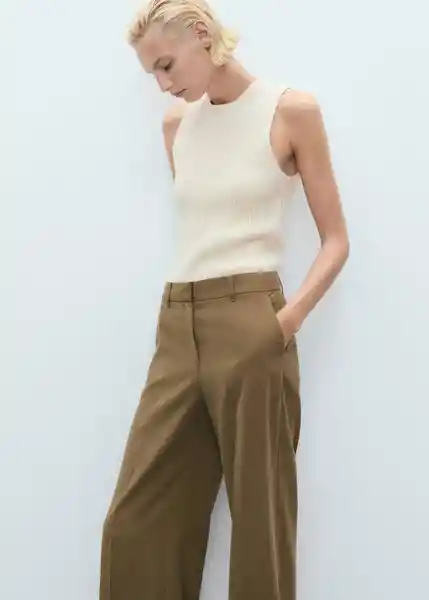 Pantalón Carlos Khaki Talla 36 Mujer Mango