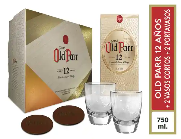 Old Parr Whisky 12 Años + Vaso + Portavaso