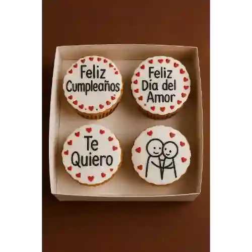 Caja de Cupcake X4 Feliz Cumple Amor