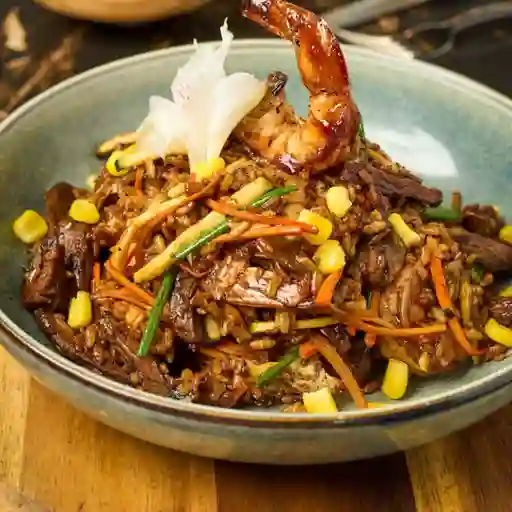 Arroz teriyaki mar y tierra