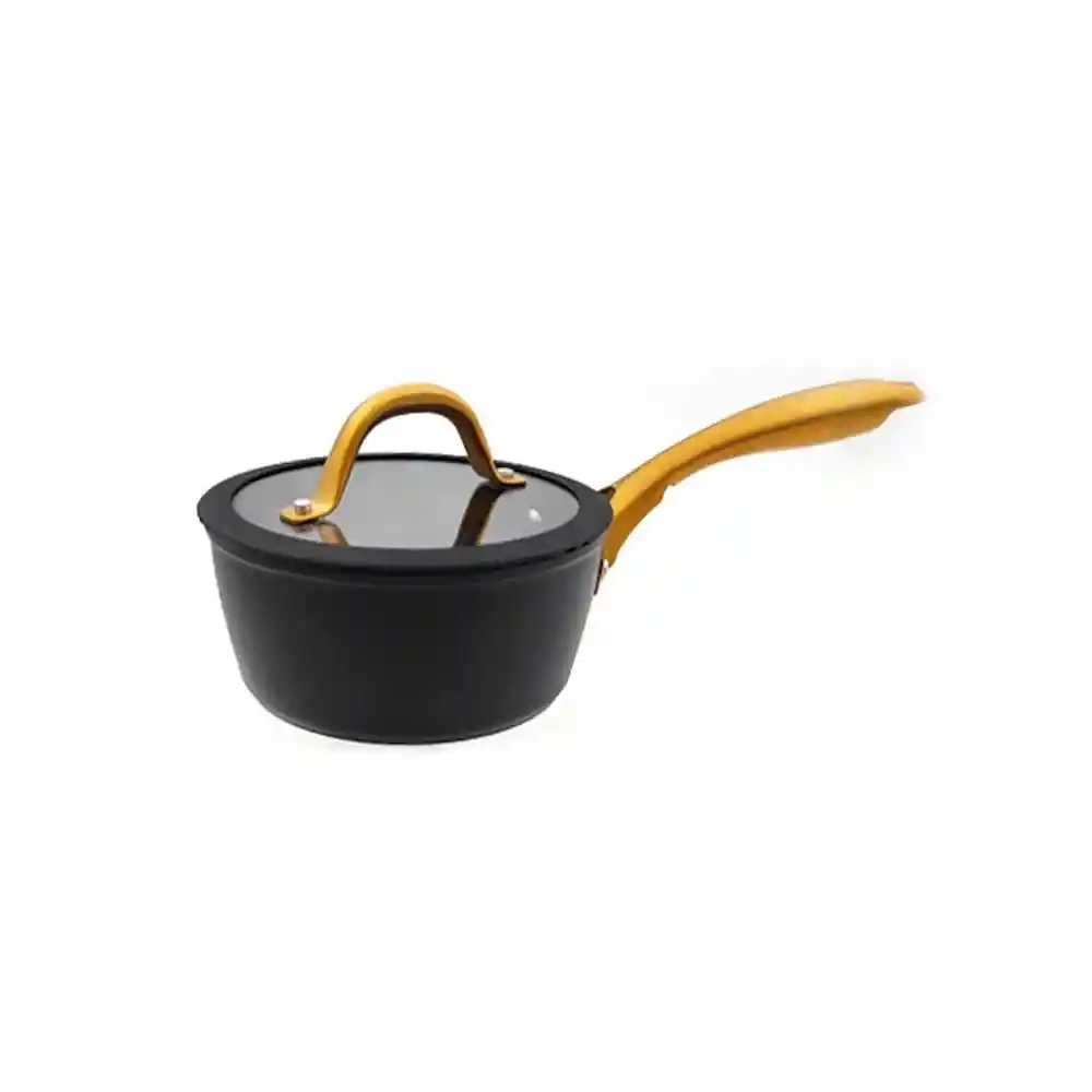 Perol Tapa Plana Melvic Aluminio Con Mango de Acero 2 Piezas Negrodorado