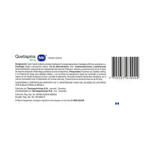 Quetiapina Mk Antipsicótico (200 mg)