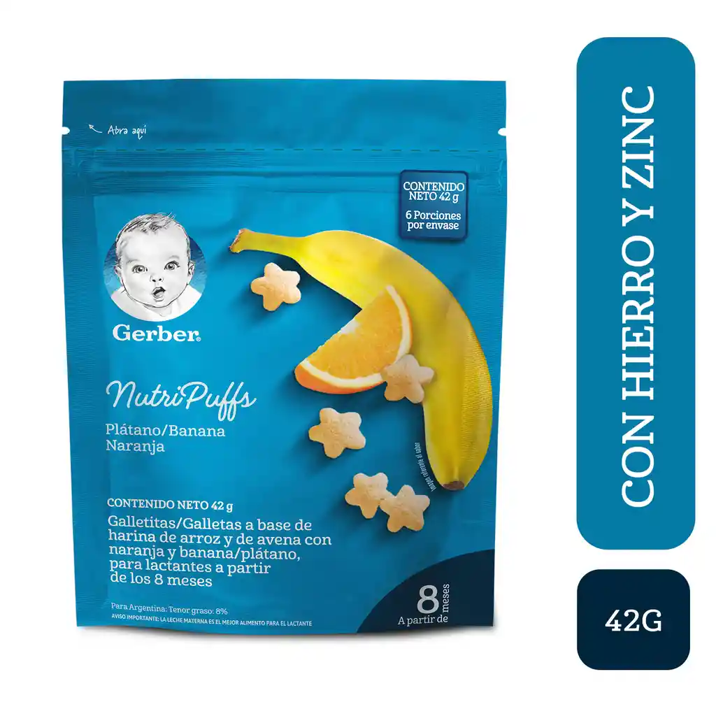 Snack para bebés GERBER Nutripuffs Banana Naranja Bolsa x 42g