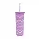 Vaso de Acero Con Pitillo Olas Rosa 800 mL Miniso