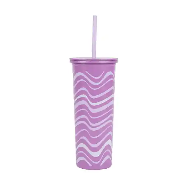 Vaso de Acero Con Pitillo Olas Rosa 800 mL Miniso