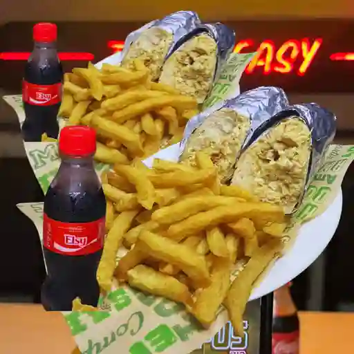 2 Combos chuzo pan de pollo al carbon