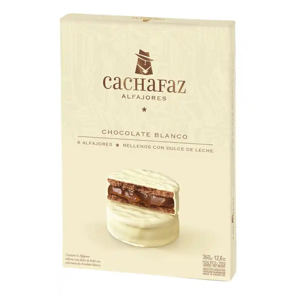 Cachafaz Alfajor de Chocolate Blanco Relleno de Dulce de Leche