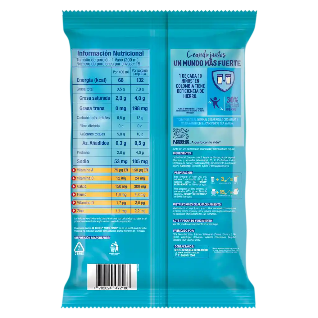 Alimento lácteo EL RODEO Nutri-Rinde x 405g
