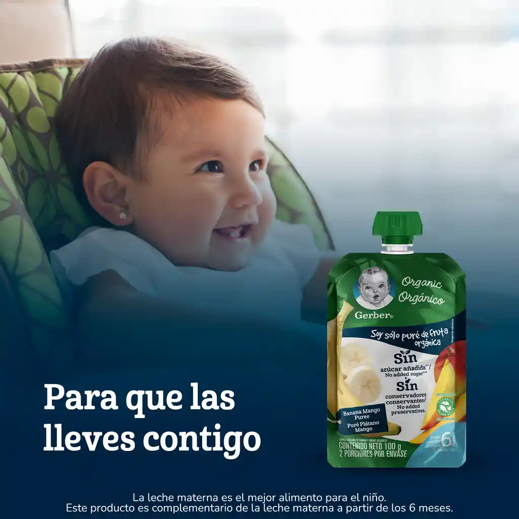 Compota orgánica GERBER Plátano Mango x 100g