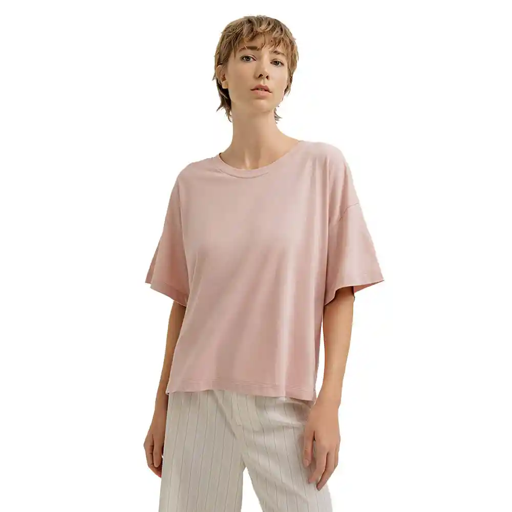 Camiseta Cuello Redondo y Manga Corta Tejido de Punto Ferrer Punto Blanco Talla S