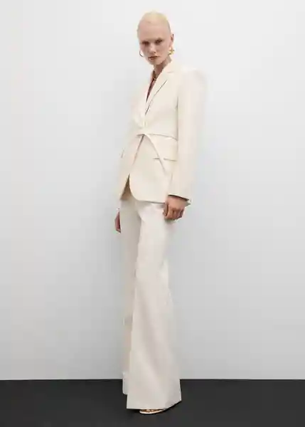 Blazer Blanca Crudo Talla L Mujer Mango