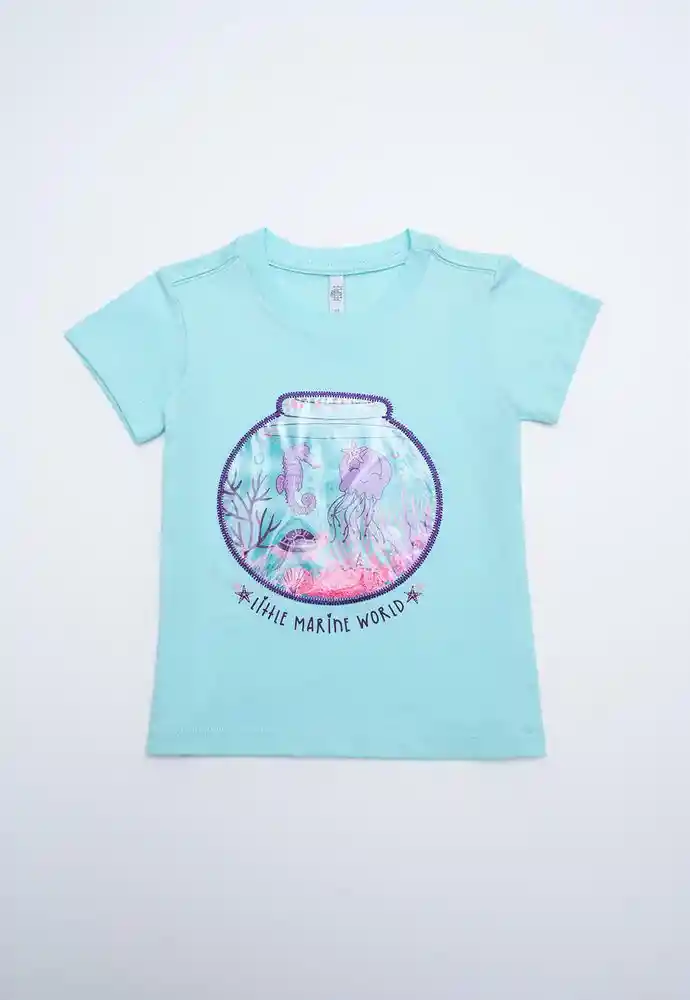 Camiseta Manga Corta 6/9 Meses-verdeagua