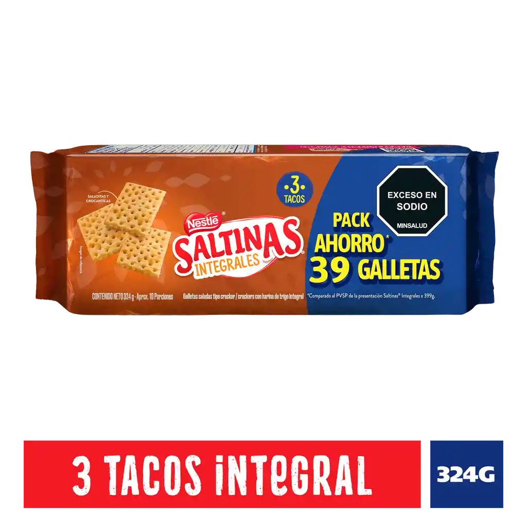 Saltinas Integrales galletas saladas x 3 tacos x 324g