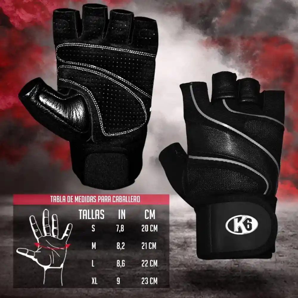 K6 Guantes Para Gimnasio De Cuero Crossfit Gym Force Talla M