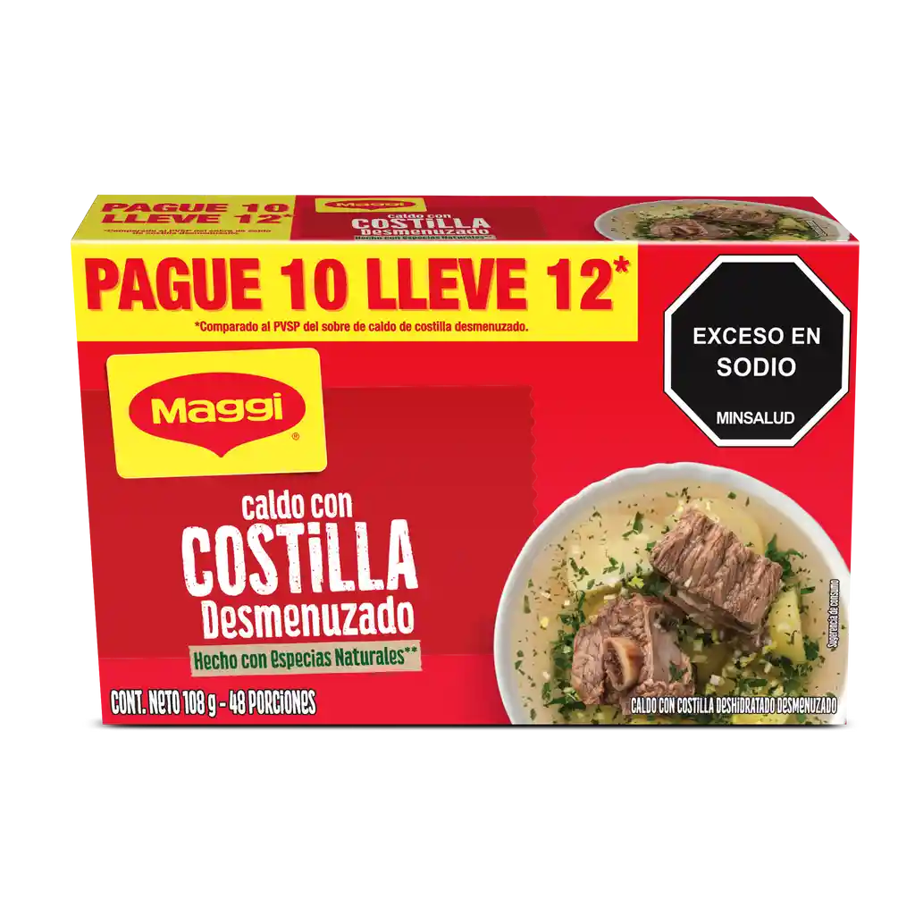 Caldo con Costilla MAGGI Desmenuzado paga 10 lleva 12 sobres x 108g