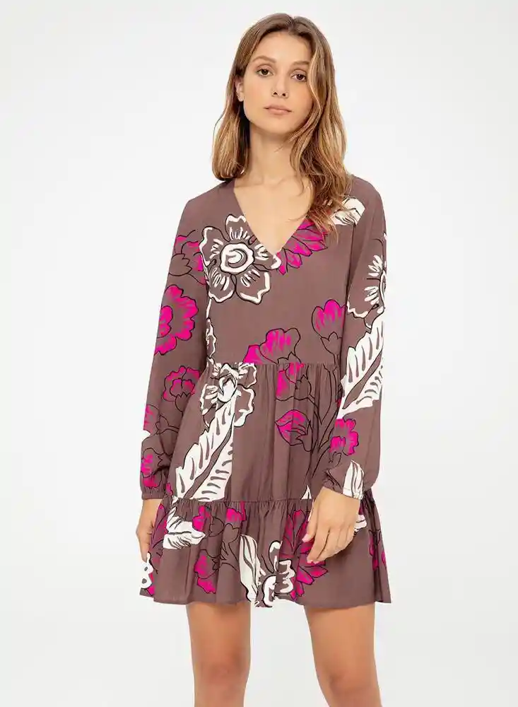 Gef Vestido Mujer Color Café / Estampado Talla L 725834