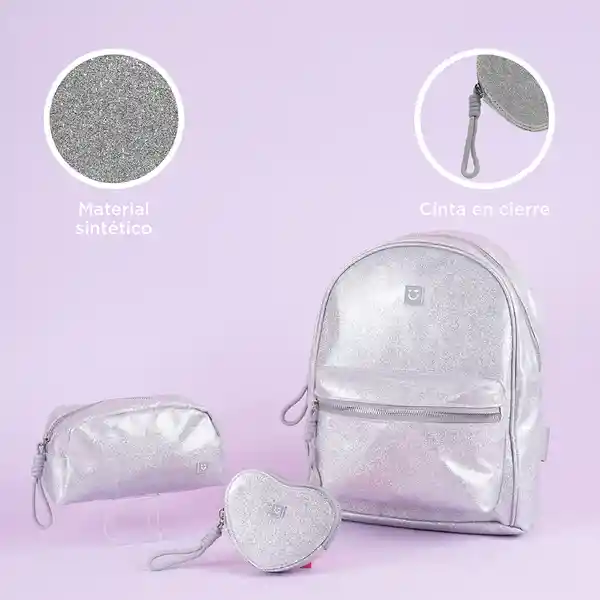 Monedero Moon & Stars Glitter Serie Miniso Corazón Plata Miniso