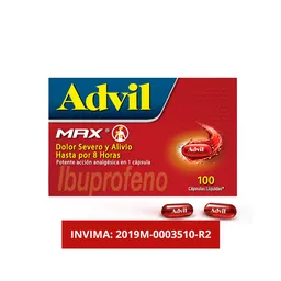 Advil Max Alivio De Los Dolores Asociados a La Inflamacion, IBUPROFENO, X 100 CAPS*​